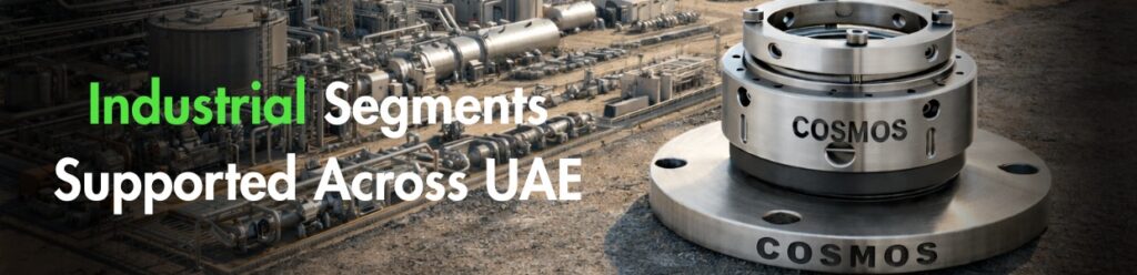 Industrial segments across UAE supported by mechanical seal supply including oil and gas, petrochemical, desalination, and power plants