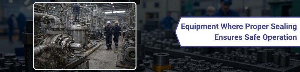 Industrial pump and mechanical seal system in process plant with engineers inspecting equipment ensuring safe and reliable operation