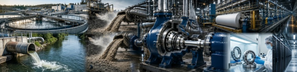 Industrial wastewater treatment, mining discharge, mechanical pumps, and precision seal inspection in manufacturing plants.