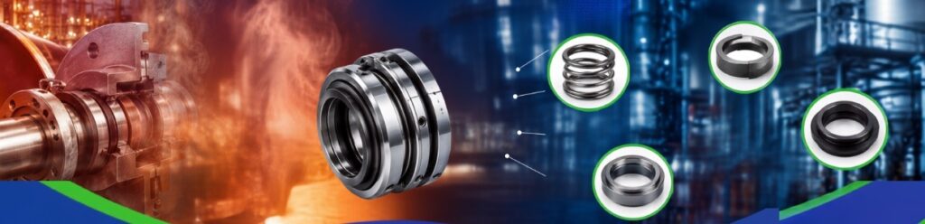 Industrial mechanical seal assembly with seal components for pumps, compressors, mixers, and rotating equipment in process industries.